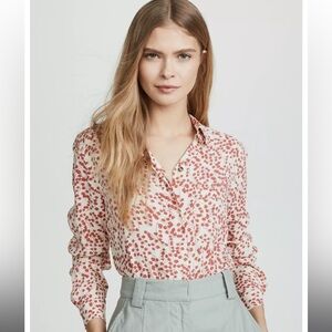 Ganni Red Floral Print Crepe Shirt in Egret SZ 2 US/34 EU